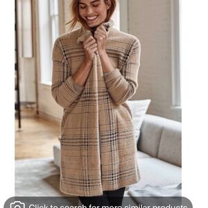 J. Jill Beige Plaid Long Knit Coatigan